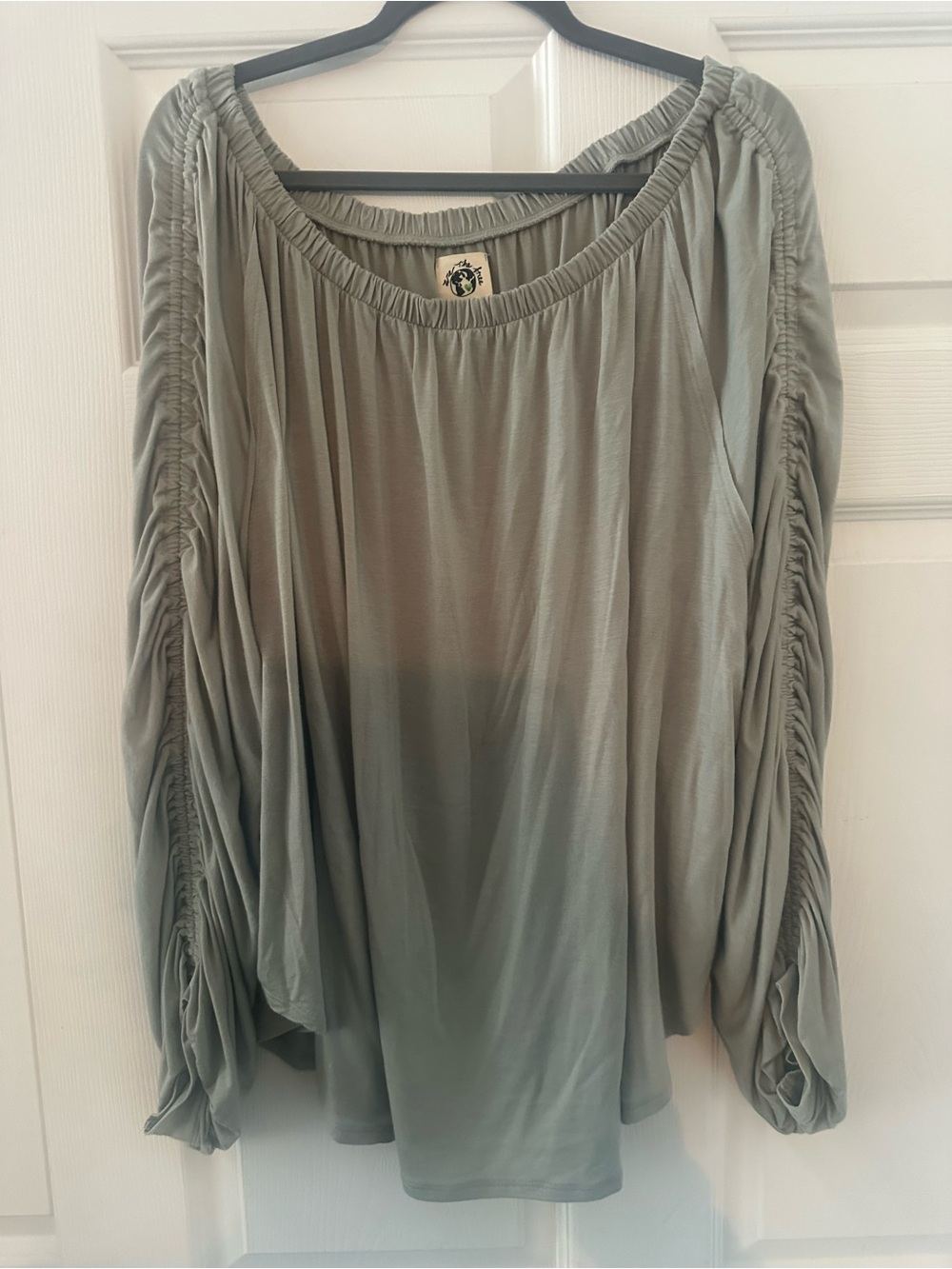 Free People Sage Grey Gathered Sleeve Blouse